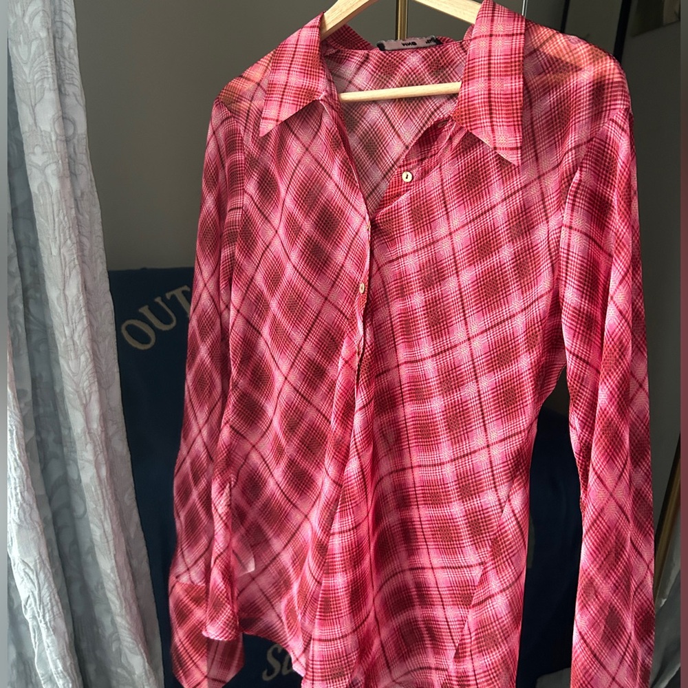 Mango 🥭 Pink/Red Plaid button down